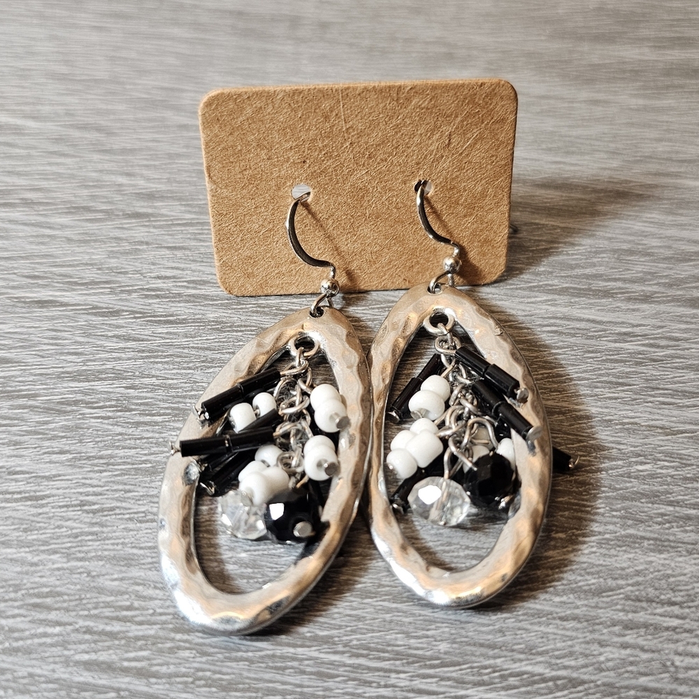 Elegant Black and White Beaded Earrings